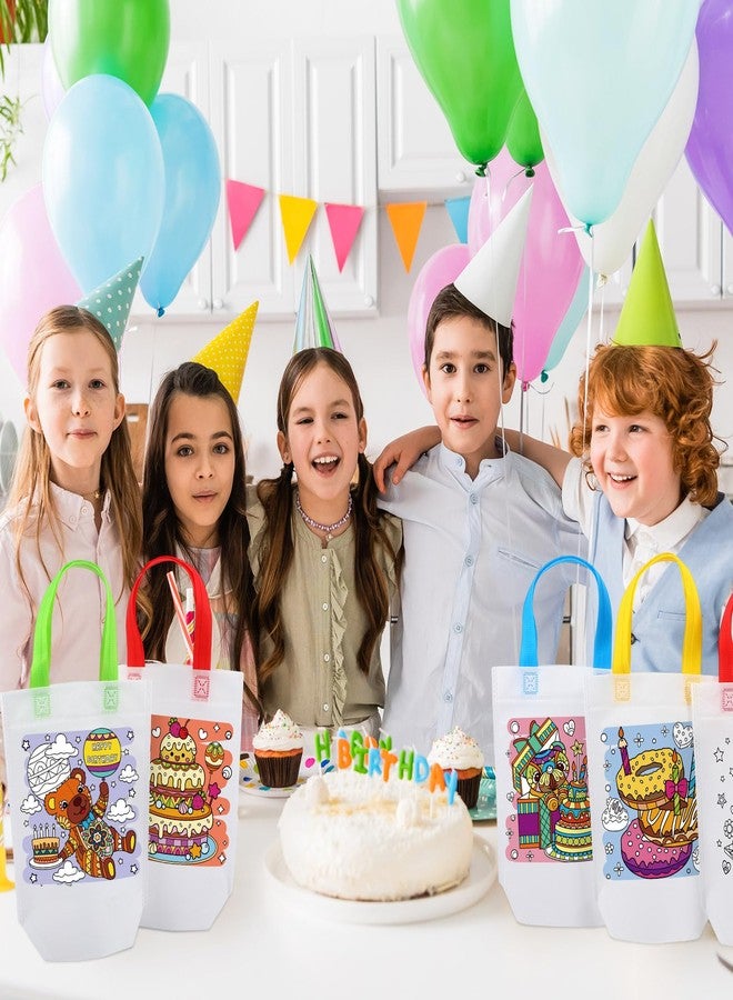 SilTriangle 24 Pieces Birthday Coloring Goodies Bags with 144 Makers Cake Recycle Bags DIY Painting Art Coloring Gifts Totes Color Your Own Totes for Kids Crafts Birthday Party Favors - Image 5